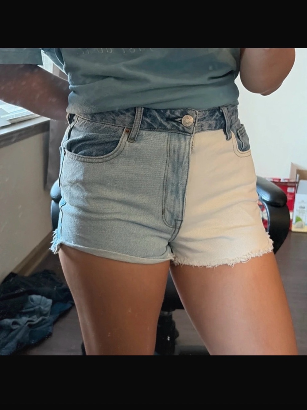 PacSun Two-Tone Light Blue & White Denim Shorts
